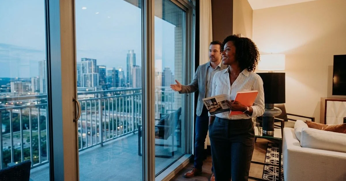 Renter touring a luxury Texas apartment