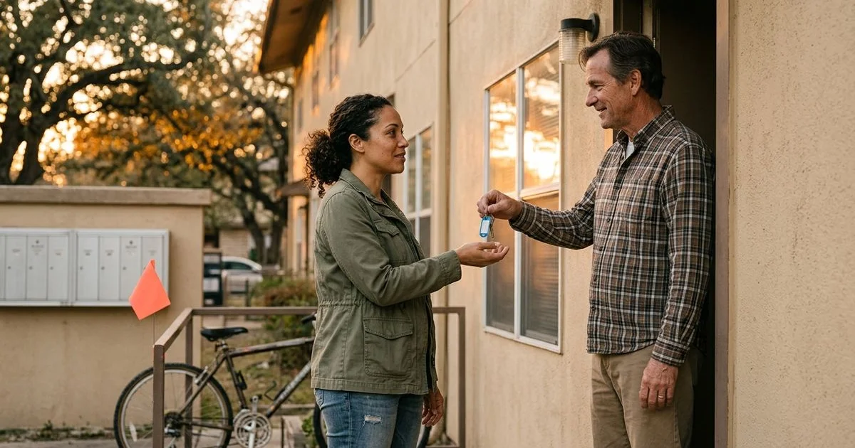 Renter getting keys after being approved with an eviction