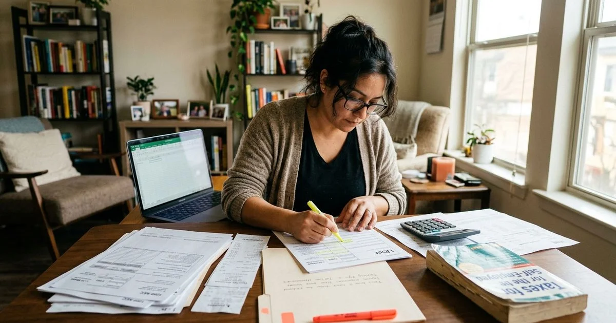 Freelancer organizing income documents