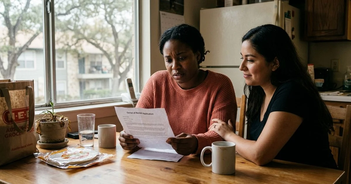 Renter holding an apartment denial letter