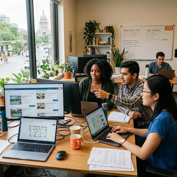 Illustration of a locating team at work